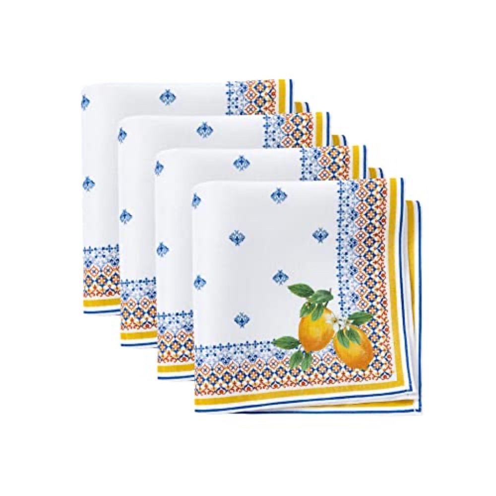 Capri Lemon Double Border Cloth Napkin Set – Set of 4 – NWT
